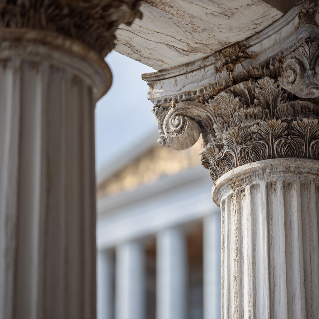 Courthouse columns representing justice